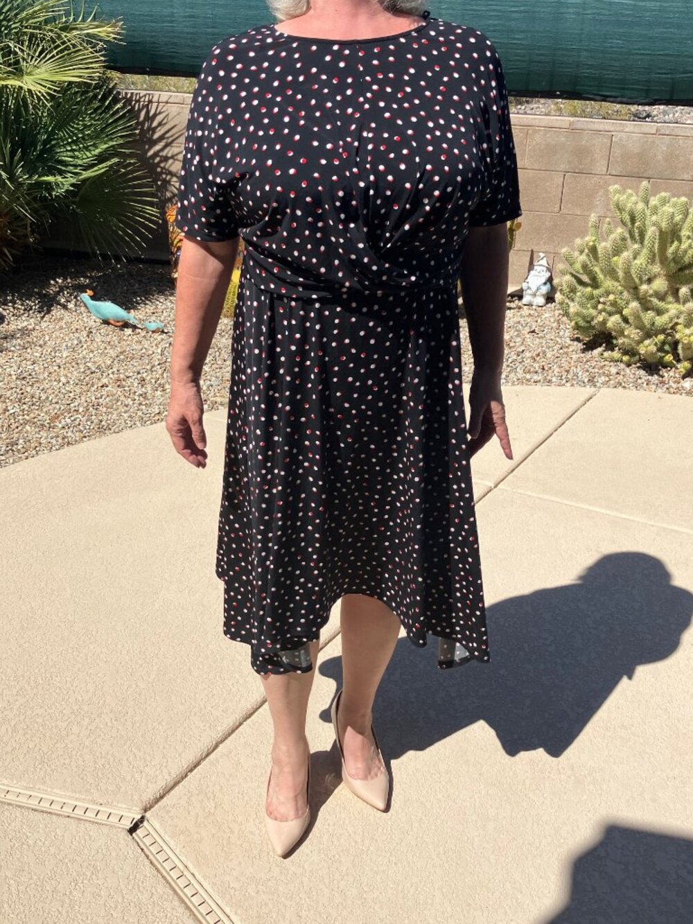 London Times Navy Blue W/ Red&White Dots Midi Twist Short Sleeve Summer Dress 1X